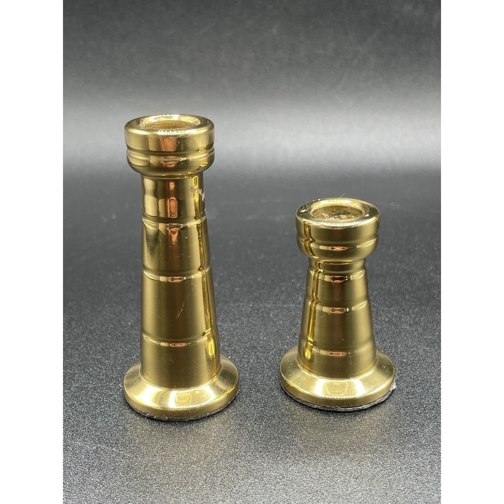 Pair Solid Brass Candle Holders USA Mini Chamberstick Vintage